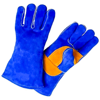 Утепленные спилковые пятипалые краги "Blue Welder"