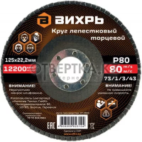 Круг лепестковый торцевой Вихрь 73/1/3/43 125х22,2 мм, Р80