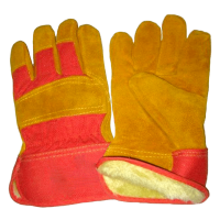 Утепленные усиленные спилковые перчатки (желтый мех)