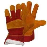 Утепленные усиленные спилковые перчатки (белый мех)